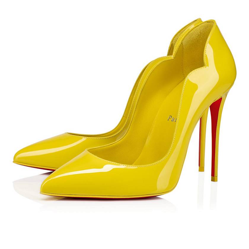 Women's Christian Louboutin Hot Chick 100mm Patent Leather Pumps - Yellow [6719-423]